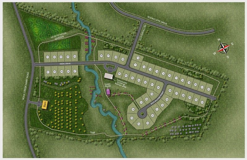 Green space map with homes and buildings.