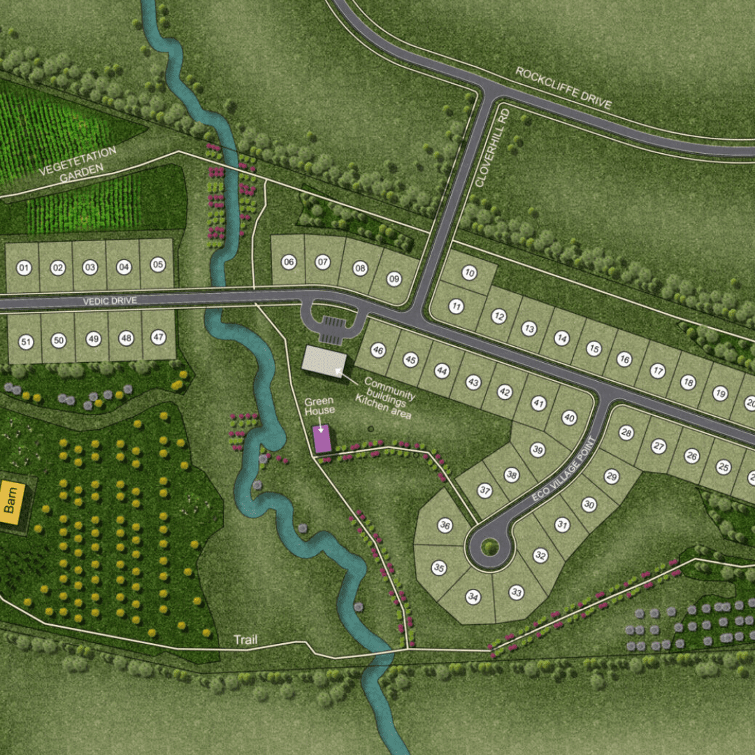 Map of a community with lots and a barn.